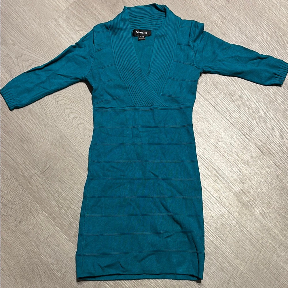 Heartbeat Teal V-Neck Dress